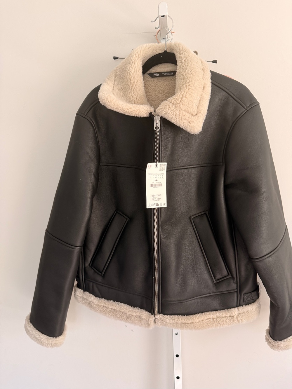 Zara Black Faux Leather women’s Jacket size L NWT
